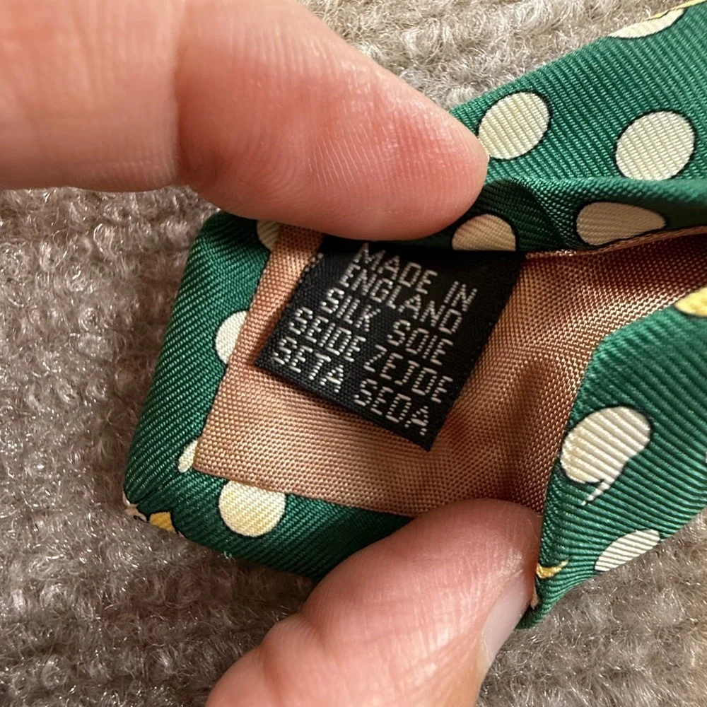 VTG Michelsons of London Mens Silk Tie Green Polka Dot Butterfly Made in England